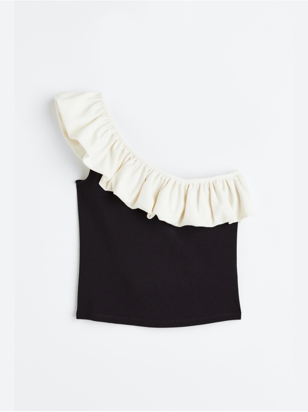 H&M One-Shoulder Ruffle Tank Top - Black & Cream